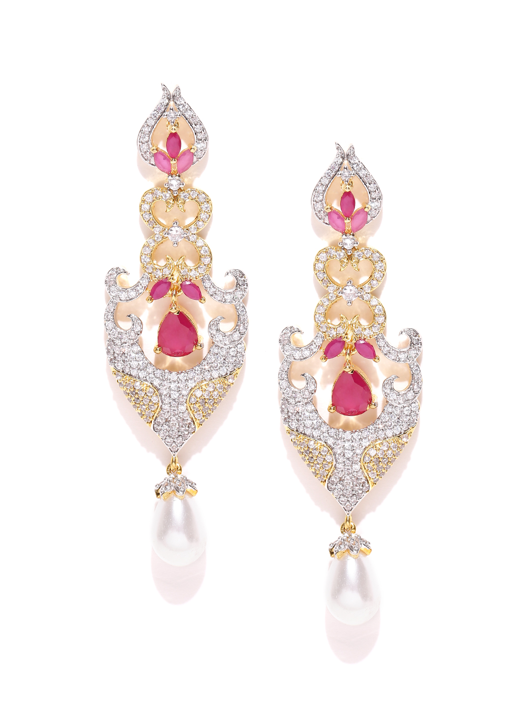 YouBella Gold-Toned  Silver-Toned Classic Drop Earrings